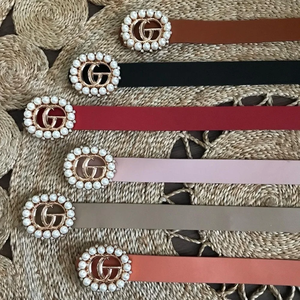 Designer inspired belts! 🥰 Vegan Leather Faux Pearl Buckle
